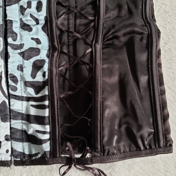 Y2K Vintage Blue Black Satin Strappy Spotted Animal Print Coset - Picture 11 of 17